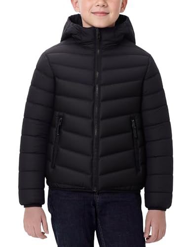 Maeau Doudoune à Capuche Légère Enfant Garçon 15 16 Ans Blouson Matelassée Petite Ado Fille Hiver Veste en Duvet Chaude Imperméable Noir Manteau...