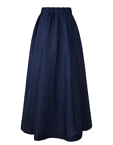 Women's Linen Maxi Skirt Elastic Waist Midi Length2