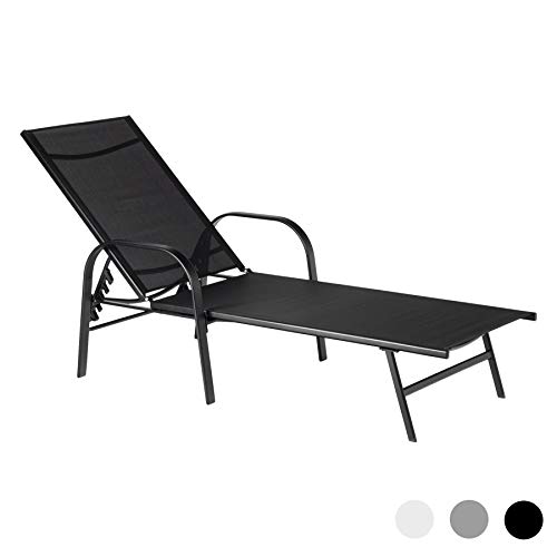 Harbour Housewares Sussex Garden Sun Lounger Bed - Adjustable Reclining Outdoor Patio Furniture - Grey