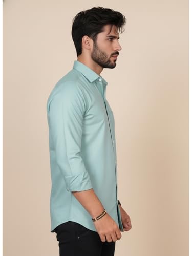 Image of Full Sleeve Black Formal Shirt for Men Cotton Regular Fit Casual - Pure Premium Branded Shirts for Men Formal Stylish Slim Plain Solid Man Wear as Office and Party
