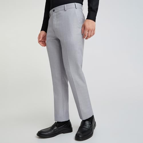Image of Raymond Men's Slim Fit Checks Pattern Poly Viscose Blend Flat Front Formal Trouser