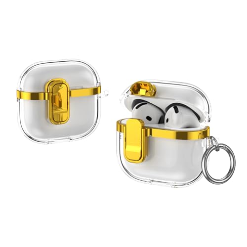 BoerHang Cover Compatibile con AirPods 4 2024, PC Antiurto Trasparente Semplice [LED Frontale Visibile] Compatibile con AirPods 4 2024.Oro