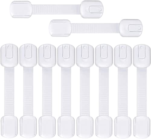 NA Child Safety Cupboard Locks 10 Pack Adjustable Baby Proofing Cabinet Strap Locks with Strong Adhesives for Cabinets Drawers Toilet Fridge Baby
