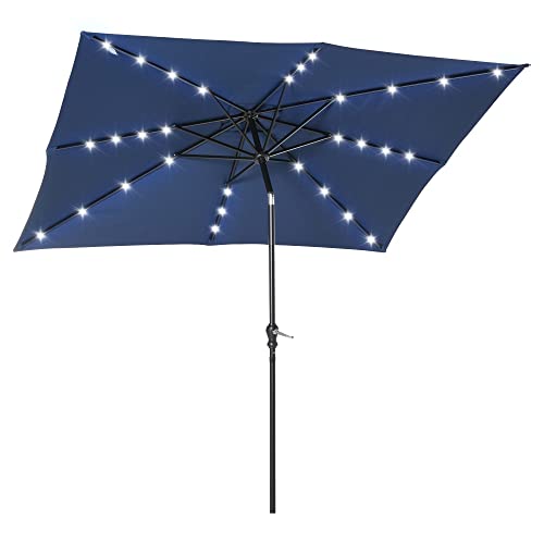 Outsunny Parasol de jardin Parasol droit 3 x 2 m lumineux rectangulaire inclinable avec LED solaire acier polyester haute densité bleu