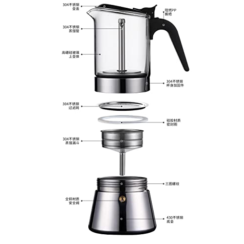 8KLANMMQ Mokkakanne Espressokocher Glas Edelstahl Mokkakanne Herdplatte Espresso-Shotkocher für starke Kaffeemaschine (Farbe: A, Größe: 240 ml) 8 8KLANMMQ Mokkakanne Espressokocher Glas Edelstahl Mokkakanne Herdplatte Espresso-Shotkocher für starke Kaffeemaschine (Farbe: A, Größe: 240 ml)