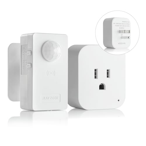 RAYZEEK Wireless Motion Sensor Plug Kits,No-Wire Mini PIR Sensor Switch Control Plug to Auto Turn On/Off Electrical Devices,10A/1100W for Christmas Lights,Fans,Household Appliances