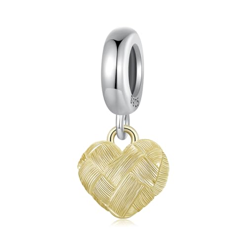 Abalorio de plata de ley 925 trenzado con forma de corazón para pulsera Pandora, Plata, No es una piedra preciosa
