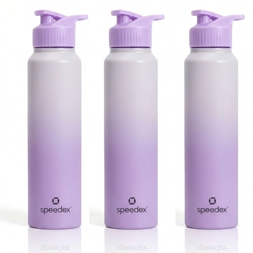 Image of Speedex Stainless Steel Metal Water Bottle 1 Ltr 1000 ml, BIS Approved, Leak Proof Sipper Cap Bottle for Office, School, Gym, Travel, Daily Use for Men, Women, Kids, Adults, Dual Purple, Set of 3