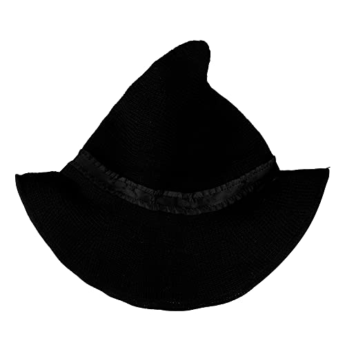 XGOPTS Halloween Witch Hats for Women with Stars Roses Floral Hat Cosplay Costume Accessories Knitted Cap for Decoration Wizard Hat Handmade Crochet Hat Floppy Brim Hat - Image 3