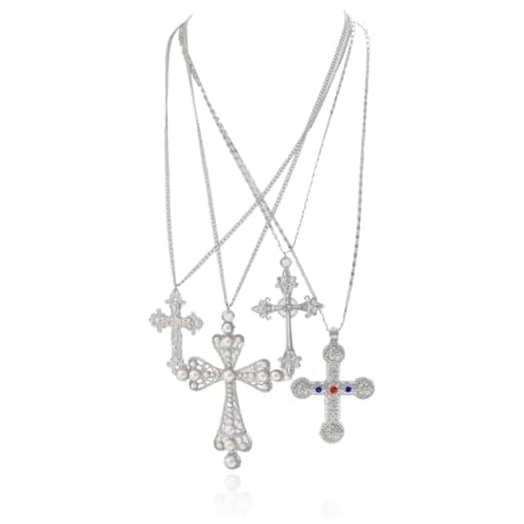 GRUOR 4Pcs/Set Zircon Cross Pendant Necklace Set for Women Vintage Adjustable Gold Color Long Chain Statement Y2K Jewelry (Silver) Cover