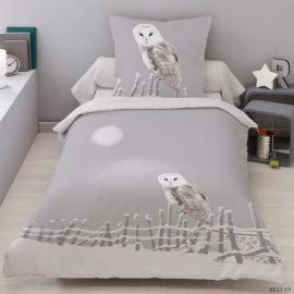 LINGE USINE Housse de Couette 140 x 200 + 1 Taie Chouette Blanc Coton