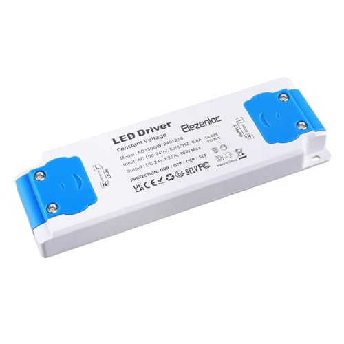 Elezenioc Trasformatore a LED, 30W 24 V Alimentatore Interruttore AC 230V to DC Trasformatori, senza sfarfallio LED, trasformatore a bassa tensione per G4 MR16 GU5.3 LED, attacco compatto