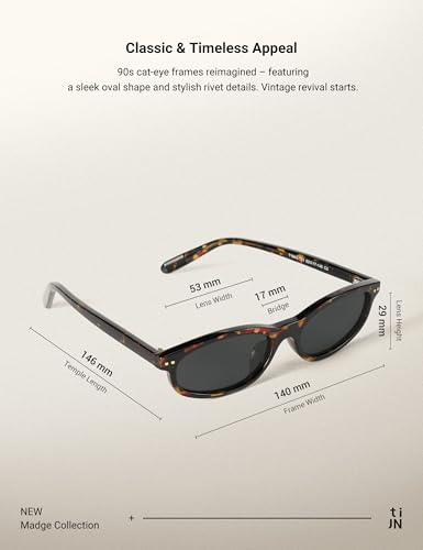 TIJN Vintage Cat Eye Sunglasses Women Retro Oval Frame UV400 Polarized Sun Glasses Lightweight Sunnies Small Face(Tortoise)