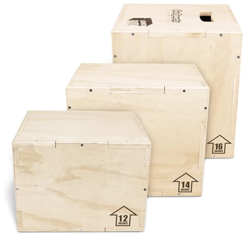 GoSports Fitness Launch Box 3-in-1 Adjustable Height Wood Plyo Jump Box for Exercises of All Skill Levels by GoSports - Used condition - US$37.98