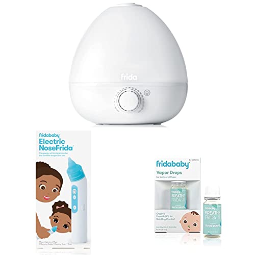 Image of Frida Baby 3-in-1 Humidifier with Diffuser and Nightlight & Electric NoseFrida | USB Rechargeable Nasal Aspirator with Different Levels of Suction by Frida Baby & Breathefrida Vapor Bath Drops