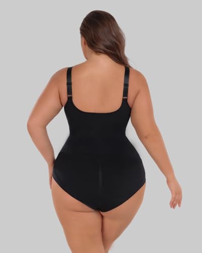 Plus Size Bodysuit Tummy Control Sleeveless Tank Top Built in Bust Support Black Shapewear for Curvy Women2