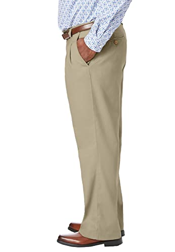 Kingsize Men's Big & Tall Relaxed Fit Wrinkle-Free Expandable Waist Pleated Pants - Big - 54 38, Black #TOP3