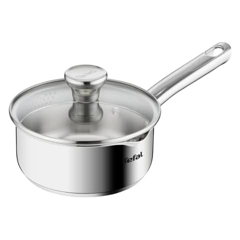 Tefal Duetto - Guisera 16 cm de acero inoxidable, tapa coladora inteligente, bordes vertedores, cazo inducción Cover