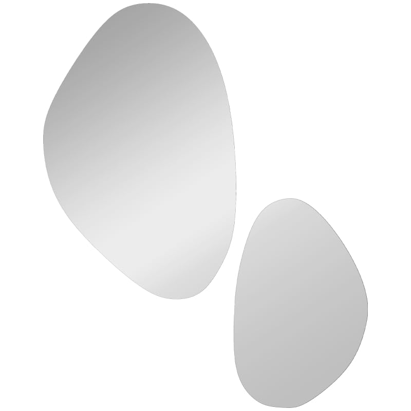 Set di 2 specchi da parete, 70 x 46 cm, 49,5 x 31 cm, specchio da finestra con cornice in metallo, specchio da appendere a forma di ciottolo, nero