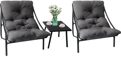 Gartenmöbel Set, Balkonmöbel Set 3 teilig, Balkonmöbel Kleiner Balkon, gartenset Tisch und stühle mit Kissen und Couchtisch, Balkonsessel für Terrasse, Balkon, Garten (grau)