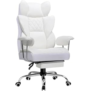 GTPLAYER Gaming Stuhl, Bürostuhl mit Taschenfeder-Lendenwirbelstütze, ergonomischer und komfortabler breiter Büro-Computersessel mit nach außen fixierten weichen Armlehnen und Fußstütze Leder Weiß