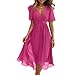 Shusuen Womens Boho Floral Printed Chiffon Dresses 2025 Elegant V-Neck Belted Summer Wedding Prom Cocktail Midi Dress（1-Hot Pink,Large）