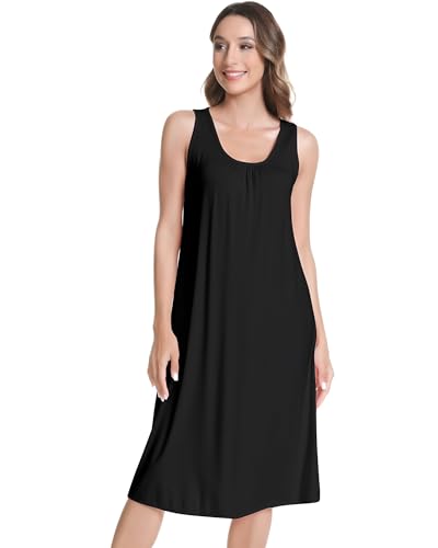 Image of NACHILA Women's Nightgowns-Viscose Made from Bamboo,Sleeveless Tank Night Gown Crew Neck Sleep Dress Cool Sleepshirts