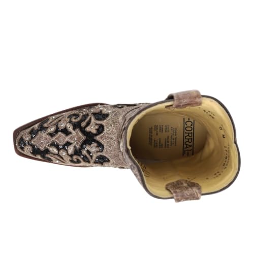 Image of CORRAL Women's Snip Toe Wedding Embroidered Glitter Inlay and Crystals Handcrafted Pull-On Leather Over-the-Ankle Cowboy /Cowgirl Boots