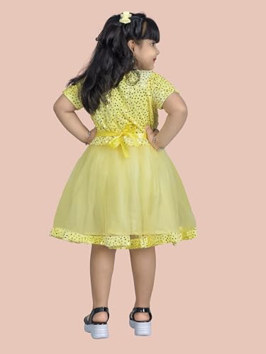Image of Charming Girls' Kids Velvet & Net Frock with Knee-Length Short Sleeve A-line Round Neck Fit and Flare and Back Zipper Closure|Kids Dress for Baby Girls Birthday Outfit
