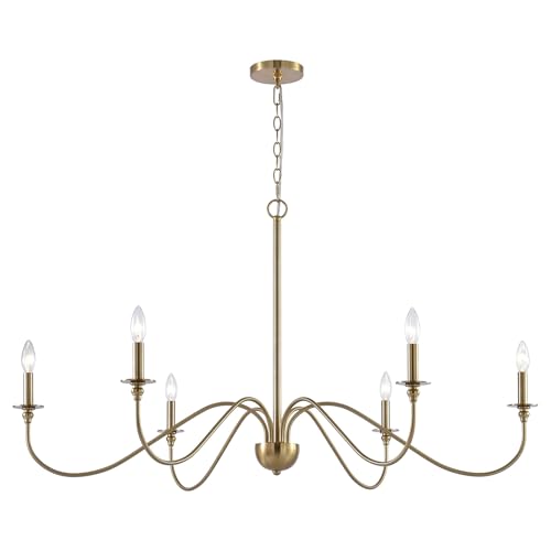 Kira Home RVL-CC7006-6-CB Archer 47 Inch 6-Light Large Modern Chandelier + Curved Arms, Adjustable Hanging Height, Cool Brass Finish thumb #7