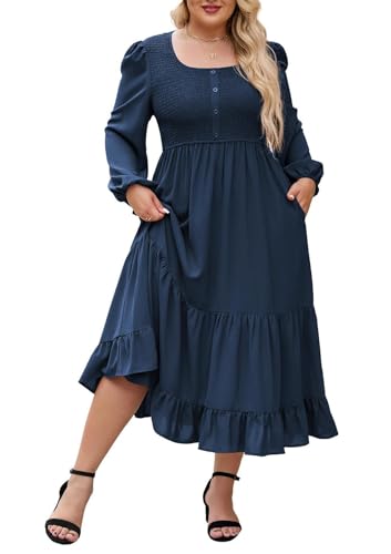 Elegantes Kleid in Übergröße, Herbst-A-Linie, für Damen, 2025, neues Abendkleid mit Taschen