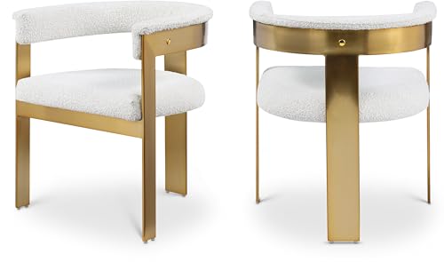 Meridian Furniture 832Cream-C Romeo Collection Modern | Silla de comedor contemporánea con rica tela de boucle crema, marco de metal dorado cepillado, 23.5 pulgadas de ancho x 21.5 pulgadas de