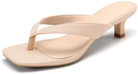 Athlefit Women's Kitten Heels Flip Flops Square Toe Low Heels Sli...