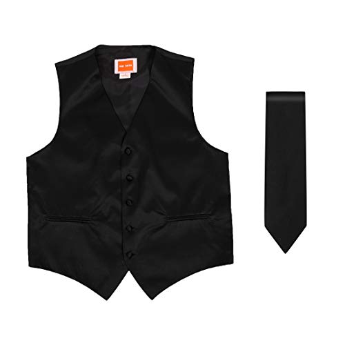 Dan Smith DGDE0001-M Black Accessories Tuxedo Vests Plain Microfiber Satin For Groomsmen Vest Matching Neck Tie