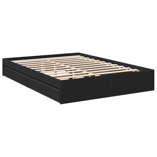 VidaXL Estructura de Cama con Cajones - Madera de Ingeniería Negra 150x200 cm - Base Doble