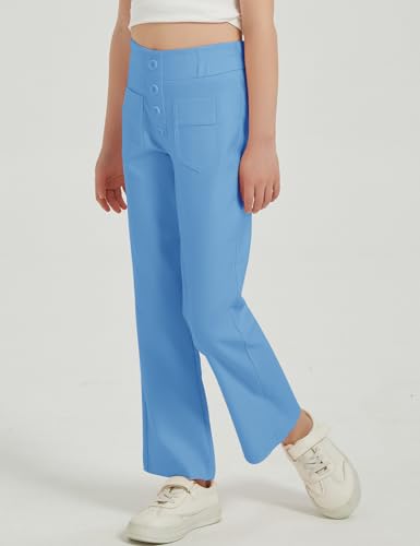 Flygo Girls Flare Yoga Pants Kids High Waisted Multiple Pockets Bell Bottoms Button Bootcut Stretchy Pants2