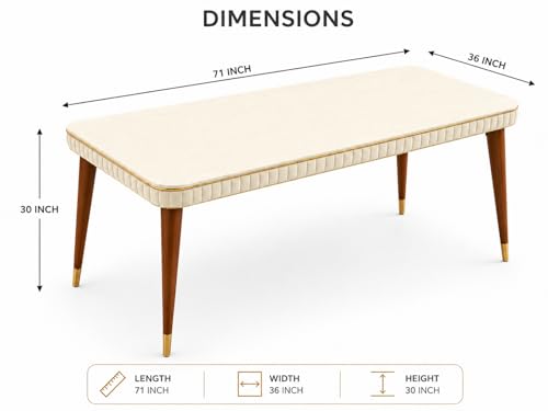 Image of WOODEN SPACE 6-Seater Wooden Dining Table Set | Nano Composite Marble Top | Solid Wood Base | Modern Dining Room Furniture with 6 Chairs (Beige Grand Aura)