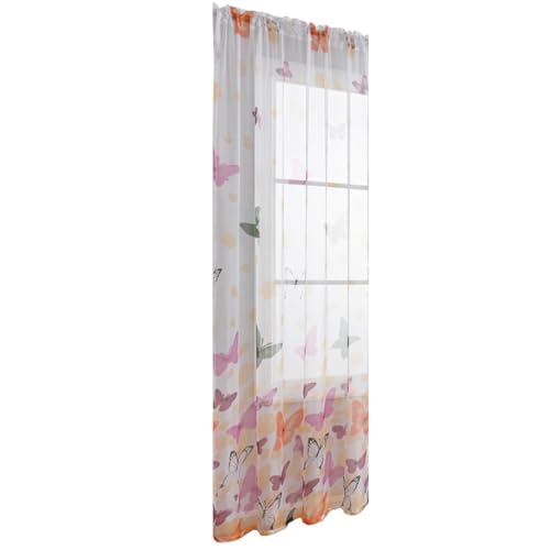 Veemoon Cortina de Dormitorio Semiopaca Estampado de Mariposas en Poliéster, Fácil de Instalar y Permite la Entrada de Luz, Adecuado para Ventanas del Hogar