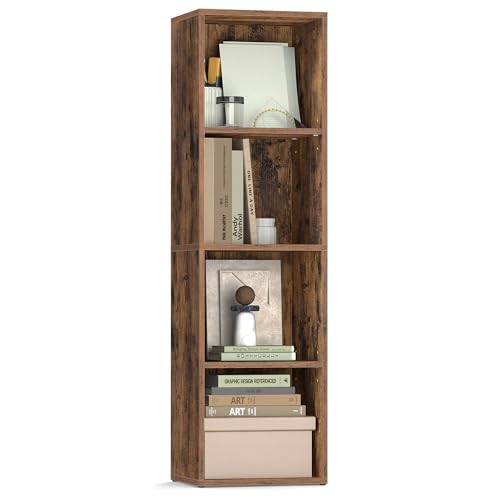 VASAGLE Custos Kollektion - Bücherregal, 4-stöckiges Regal, offenes Aufbewahrungsregal, mit verstellbaren Ablagen, 24 x 30 x 106 cm, für Wohnzimmer, Homeoffice, Schlafzimmer, vintagebraun LBC434K01