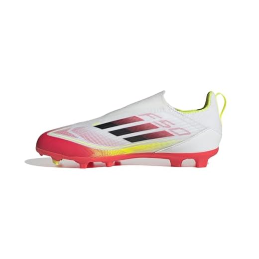 adidas F50 League Laceless Firm Multi Ground Sneaker, White/Black/Solar Yellow, 5 US Unisex Big Kid