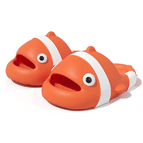 Jerzmy Clown Fish Cloud Slides for Kids Toddler, Cushioned Cute Boys Girls Sandals, Funny Animal Comfy House Slippers Non Slip Beach Shower Shoes for Indoor Outdoor Pool Garden, Orange Size 9
