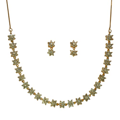Image of Kollam Supreme Gold Plated Single Line Floral American Diamond Brass Necklace for Girls /Women