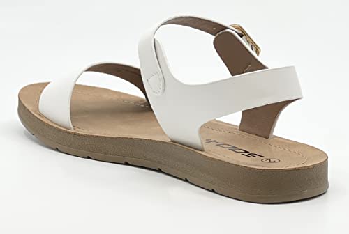 Soda KIDS/CHILDREN/GIRLS Casual Open Toe Single Band Fashion Slide Flat Sandal with Adjustable Ankle Strap PLENTY-11S White Pu 113