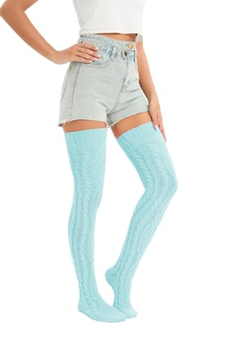 YELAIVP Women's Thigh High Socks Over Knee Cable Knit Boot Stockings Winter Long Warm Leg Warmers