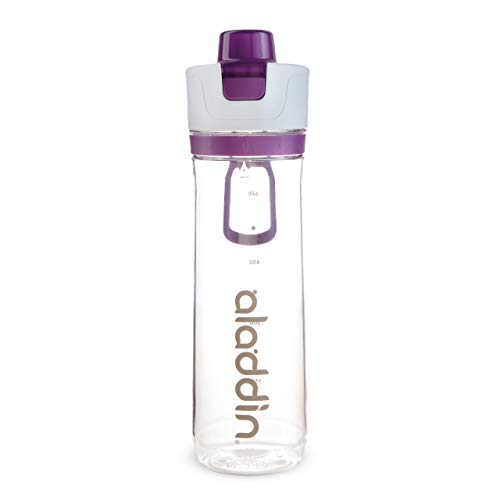 Aladdin Active Hydration Tracker Water Bottle 0.8L Viola, Dotato di bottone apribile con una mano, IndicatOre di riempimento, Senza BPA, Anello leggero per dita, Lavabile in Lavastoviglie