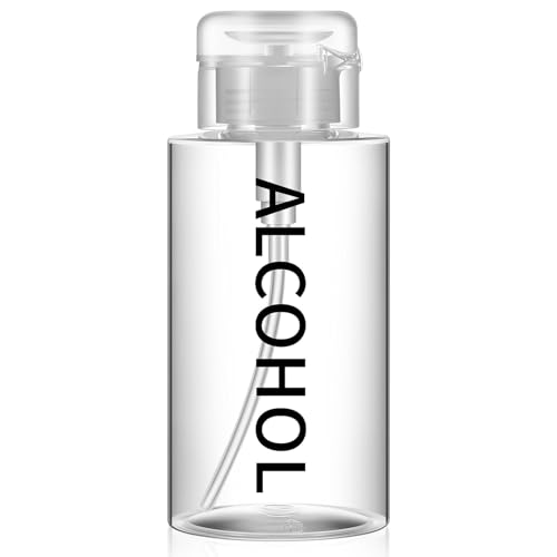 Layhit 1 Pcs 10 oz Alcohol Pump Dispenser Bottle Alcohol Push Down Liquid Dispenser Clear Empty Pumping Bottle Refillable Cosmetic Container for Personal, Salon, Nail Care, Hospital Use