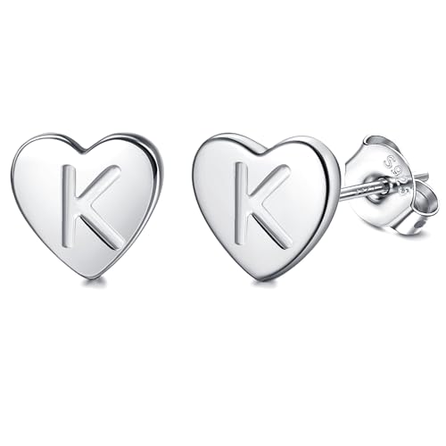 Initiale en forme de cœur sur clou d'oreille en argent S925 pour cadeau fille