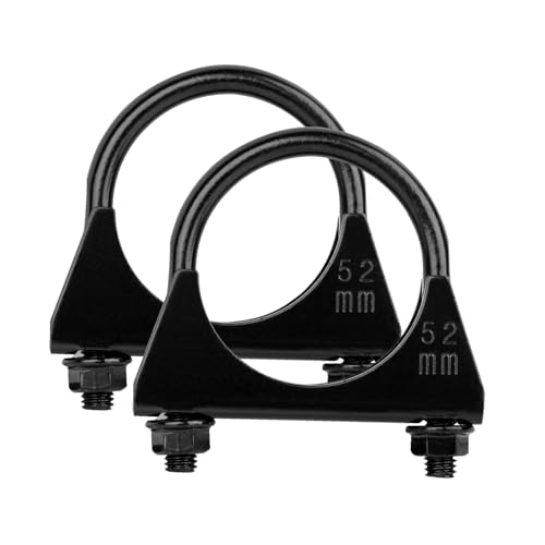 Krtopo 2PCS Abrazadera para Tubo de Escape - Abrazadera de Silenciador Tipo U Universal de Acero Inoxidable Reforzado en Negro para Conexión de Tubo de Escape de Coche (52MM)