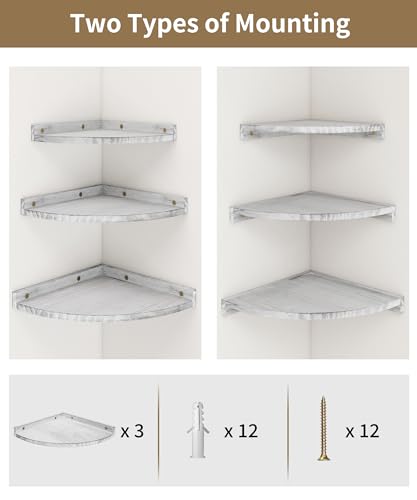 Petrala Corner Shelf Hanging Wall Mounted White Floating Shelves Rustic Corner Wall Shelf for Display Storage Decor Plant Set of 3 Shelving Unit for Bathroom Living Room Bedroom Kitchen - Image 3