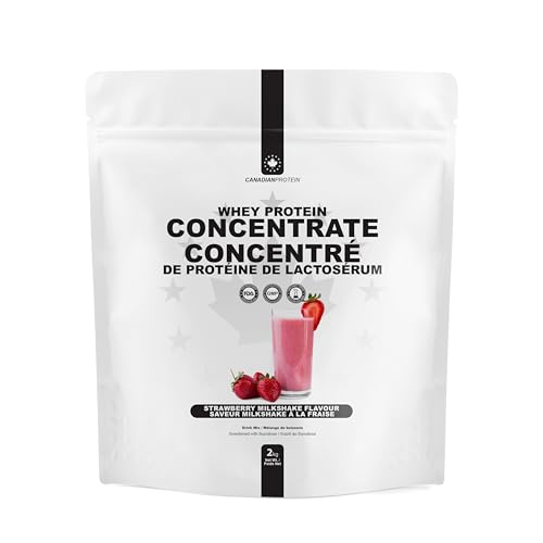 Canadian Protein Whey Concentrate 24g of Protein | 2 kg of Strawberry Milkshake Flavored Low Carb Keto Friendly Workout Recovery Drink | Protein Powder Rich in BCAA Amino Acids